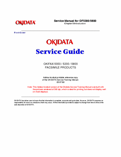 Oki 5050 OKIFAX 5050 / 5300 / 5600
FACSIMILE PRODUCTS Service Manual